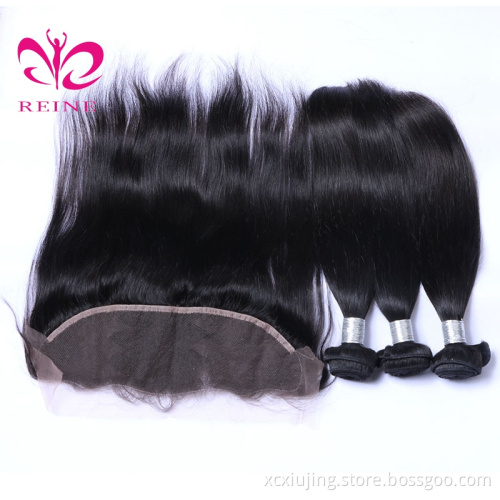 Overnight shipping straight peruvian hair virgin hair bundles with 13*4 frontal  Malaysian Straight Hair
